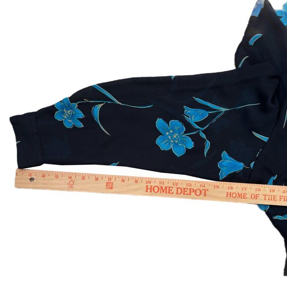 Womens Sheer Floral Print Button Up Top Size 1X Blue Vintage Shoulder Pads - Picture 8 of 8